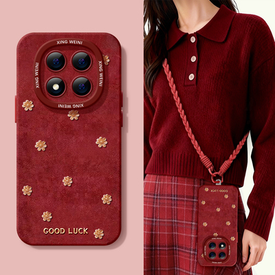 适用红米note15pro手机壳女款note14保护套小米note13硅胶Turbo4红色112pro全包note10软11金花马年12turbo外