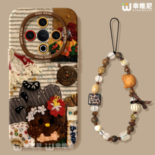 适用vivoY500手机壳女款 y35高级y100 y300pro保护套y95硅胶GT软vivoy97全包防摔y200i外壳y19咖色小猫y33s新款