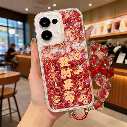 适用opporeno15手机壳流沙红reno14pro发财暴富13全包11pro硅胶9/8防摔reno7se马年oppo新年5por保护套reno12