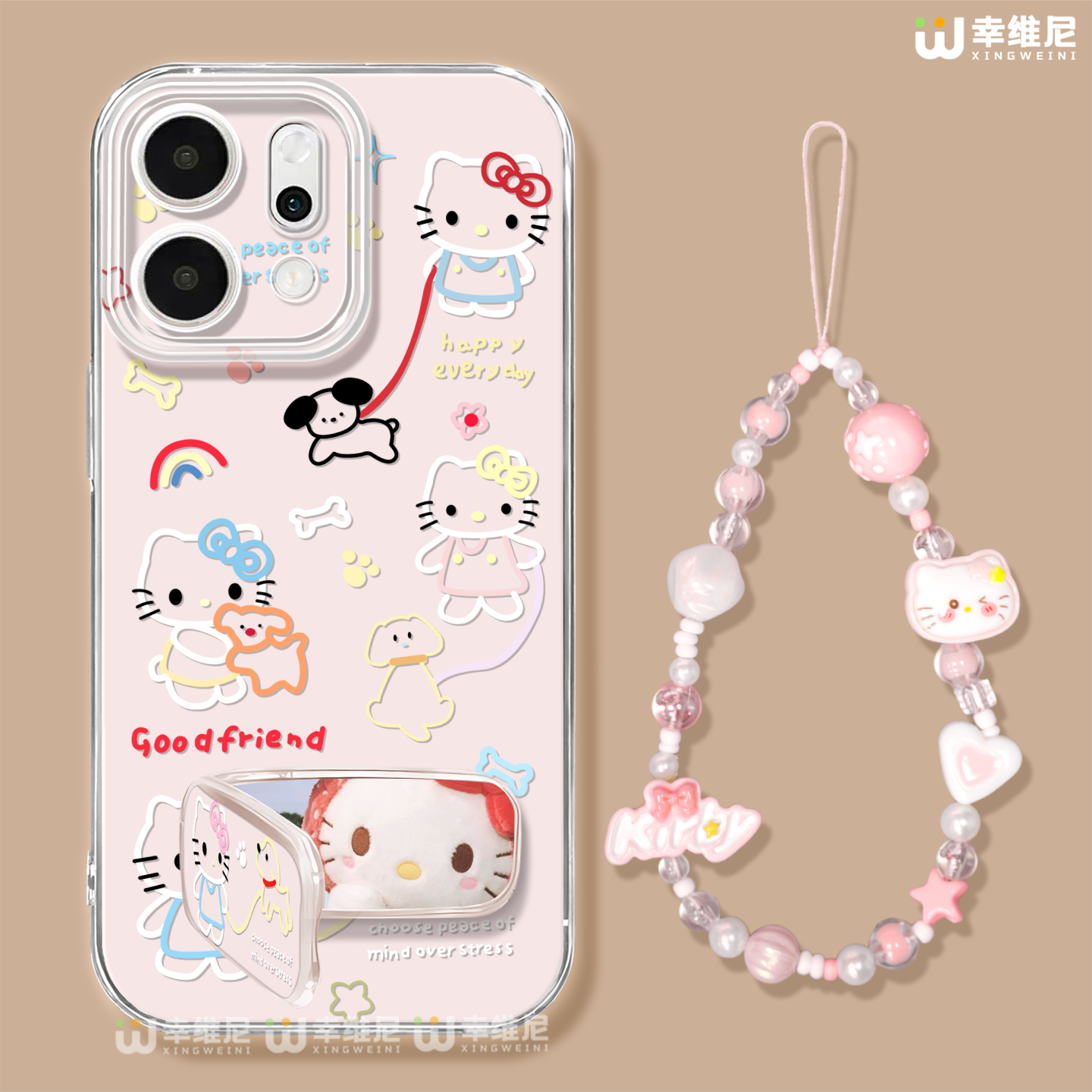 适用opporeno14手机壳女款reno13pro保护套12全包11pro硅胶9/8/6支架reno7se透明oppo软壳5por手链KT猫reno10