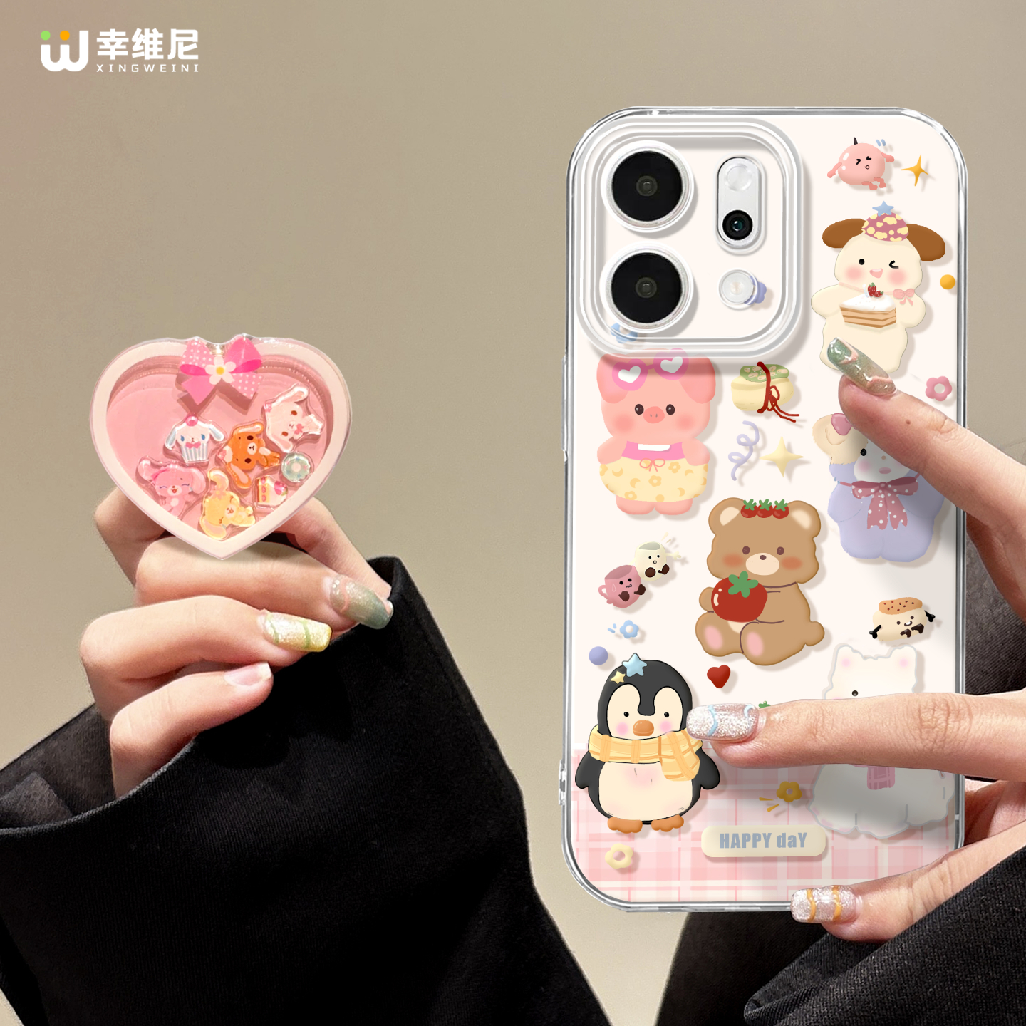 适用opporeno15手机壳女款reno13pro保护套12全包11pro硅胶9/8/6防摔reno7se透明oppo软壳5por卡通动物reno14