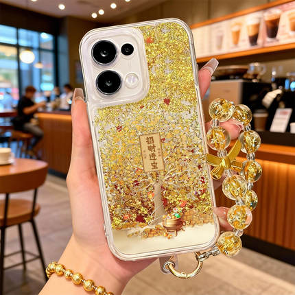 适用opporeno15手机壳流沙金reno14pro招财进宝13全包11pro硅胶9/8红色reno7se马年oppo新年5por保护套reno12