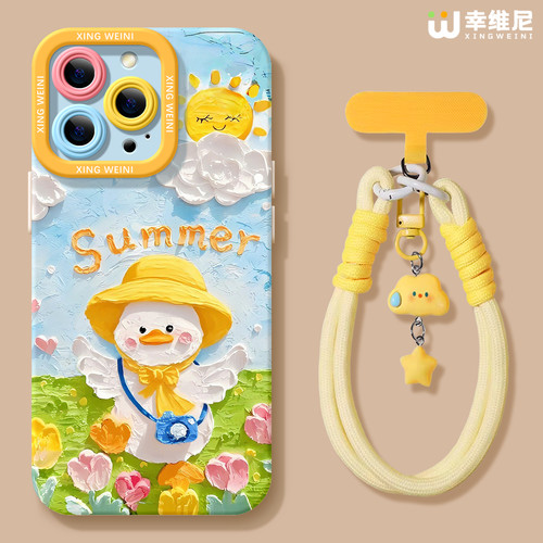 适用苹果17手机壳女款iphone16pro保护套15plus全包14promax防摔11/12/xr软se外8plus硅胶13pro油画黄鸭17Air