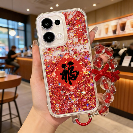 2026适用opporeno15手机壳流沙红reno14pro福字13全包11pro硅胶9/8防摔reno7se马年oppo新年5por保护套reno12