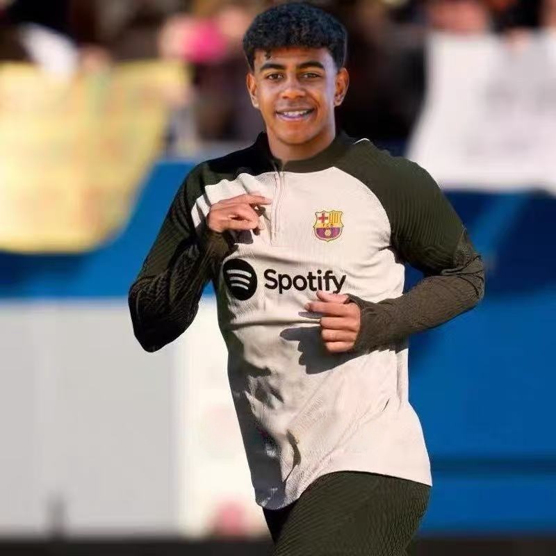 23-24巴萨训练服半拉链球衣长袖成人童装儿童套装出场服足球队服