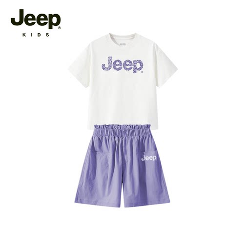 【大潘专享】Jeepkids儿童套装字母男童短袖女童短裤D362NA1671