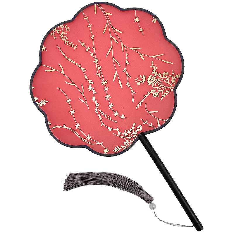 半透明复古风团扇国风舞蹈扇流苏圆形旗袍跳舞扇红色黑色烫金空白