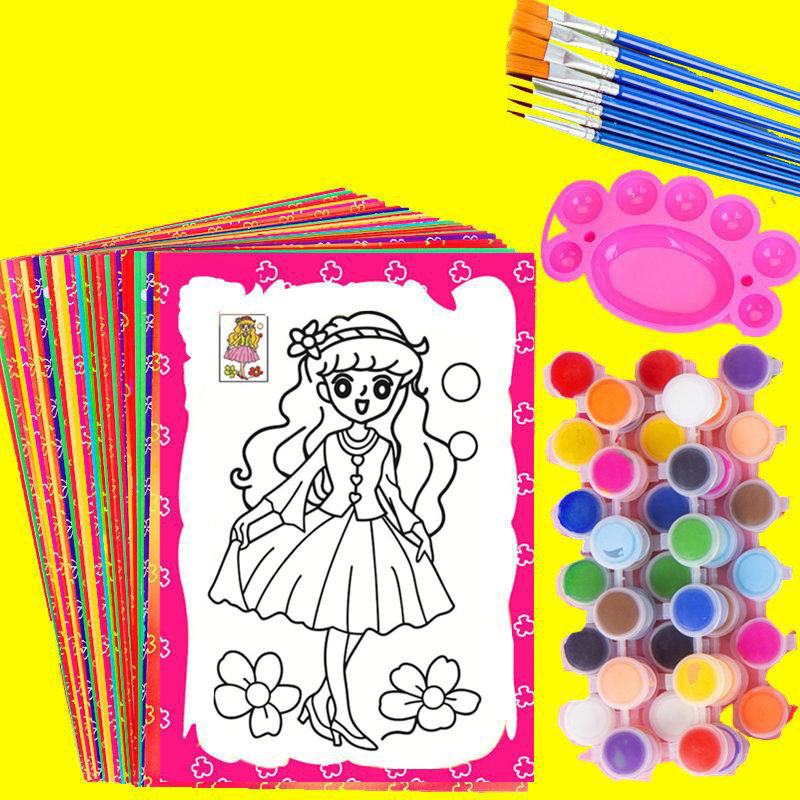 绘画卡纸模板卡通儿童涂色画本立体填色本3-6岁水彩画全套小孩