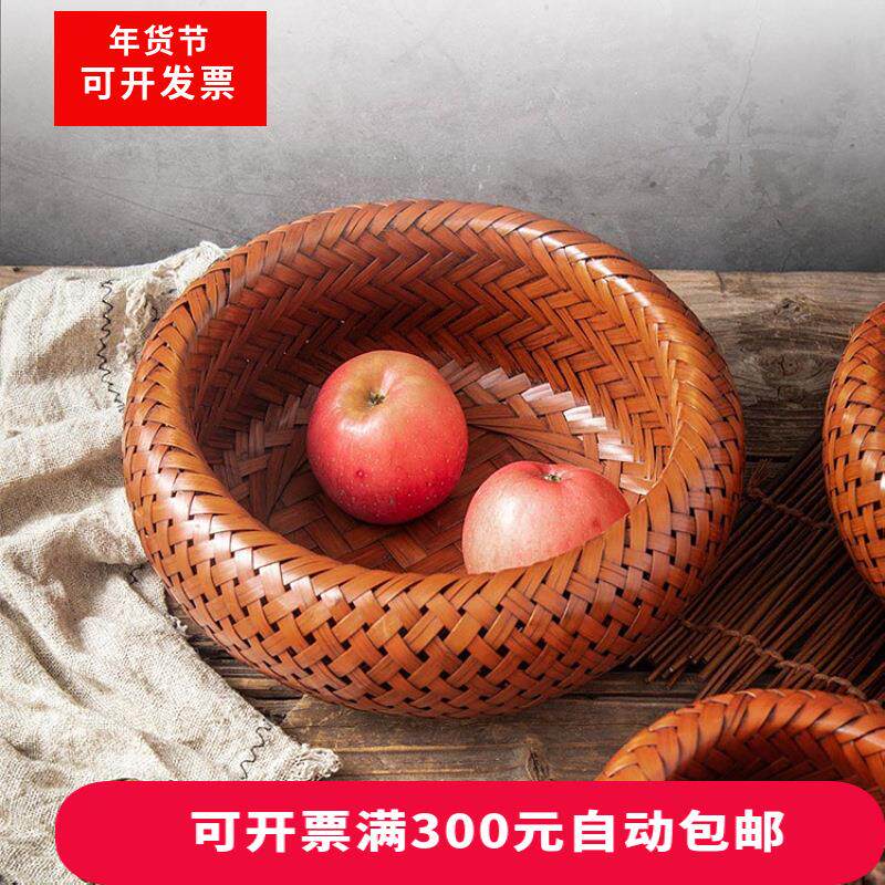 复古家用竹篮做旧鸟巢三件套头层竹青鸡蛋篮手编收纳篮竹编竹制品
