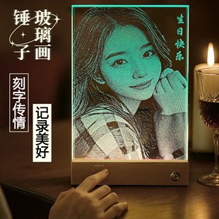 私人定制玻璃画锤子画琉璃画情人节礼物老婆送女生闺蜜结婚纪念日