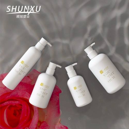 现货300ml500mlHDPE毛绒白色按压圆肩洗护瓶分装洗发水沐浴露瓶子