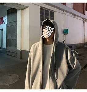 加绒连帽卫衣外套秋冬新款港风宽松休闲潮流百搭纯色长袖开衫潮