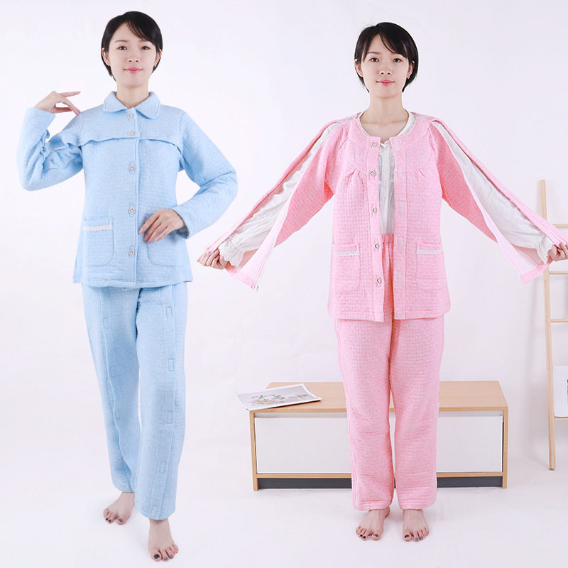 易穿脱护理服秋冬款骨折病人术后衣服卧床瘫痪老人康复病号服睡衣
