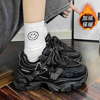 Warrior/回力黑色老爹鞋女冬季款