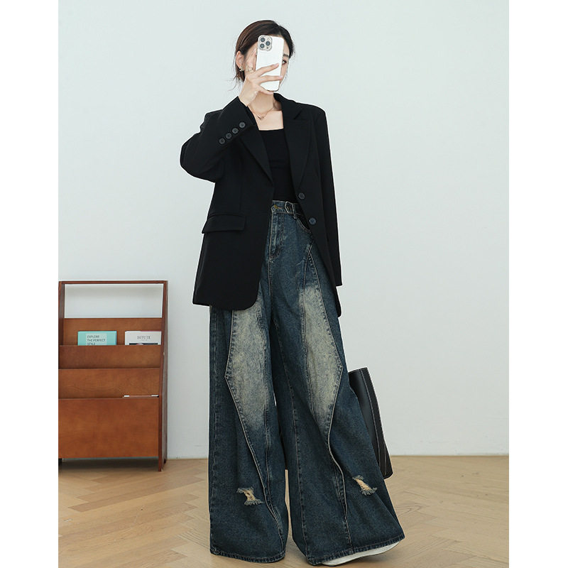 网红大码休闲西装外套女胖mm韩系复古黑色设计感宽松西服25127,女装/女士精品,西装,淘宝优惠券,粉丝福利购,淘宝优惠卷
