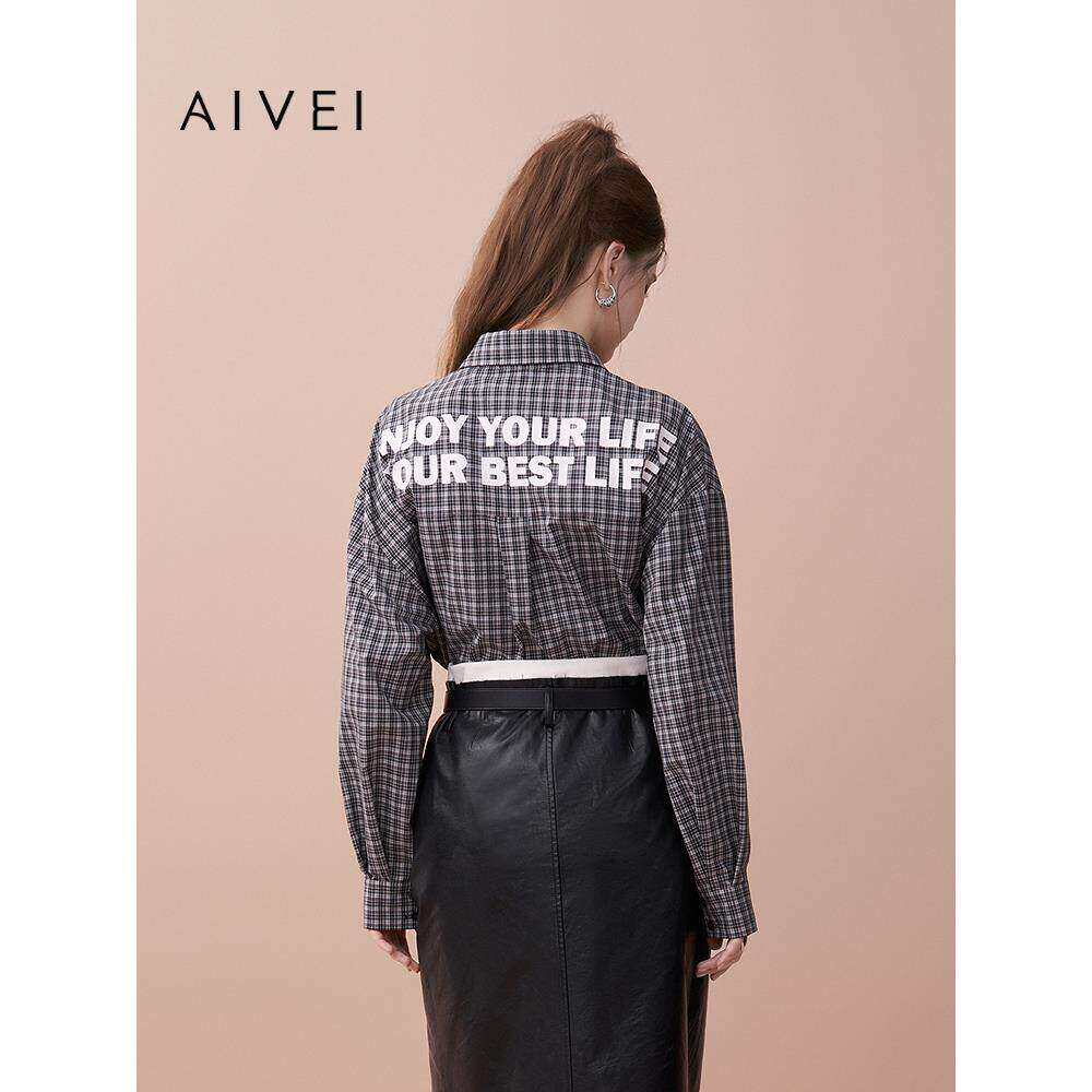 AIVEI欣贺艾薇2025秋季男友风中性复古格纹衬衫长袖外套XRV4C11A