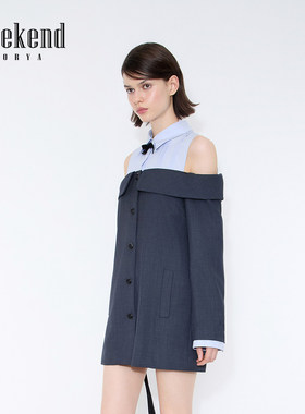 卓雅周末26春新款解构蝴蝶结露肩衬衫拼接西装假两件连衣裙W0L29A