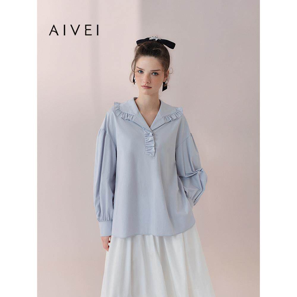 AIVEI欣贺艾薇2026春季新日系宽松衬衫学院风娃娃领上衣XSV1C04B