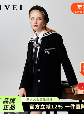 AIVEI欣贺艾薇 学院系列 冬海军领假两件西装毛呢外套Q066S028