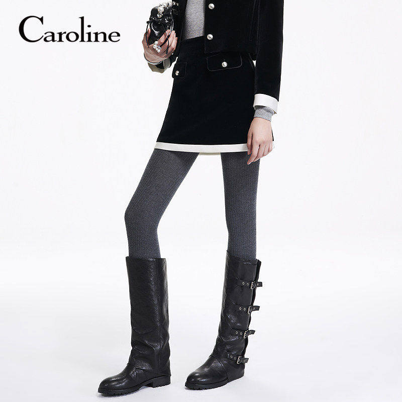 Caroline卡洛琳2025冬季新款优雅丝绒撞色半身裙A字短裙ERC7Q01A