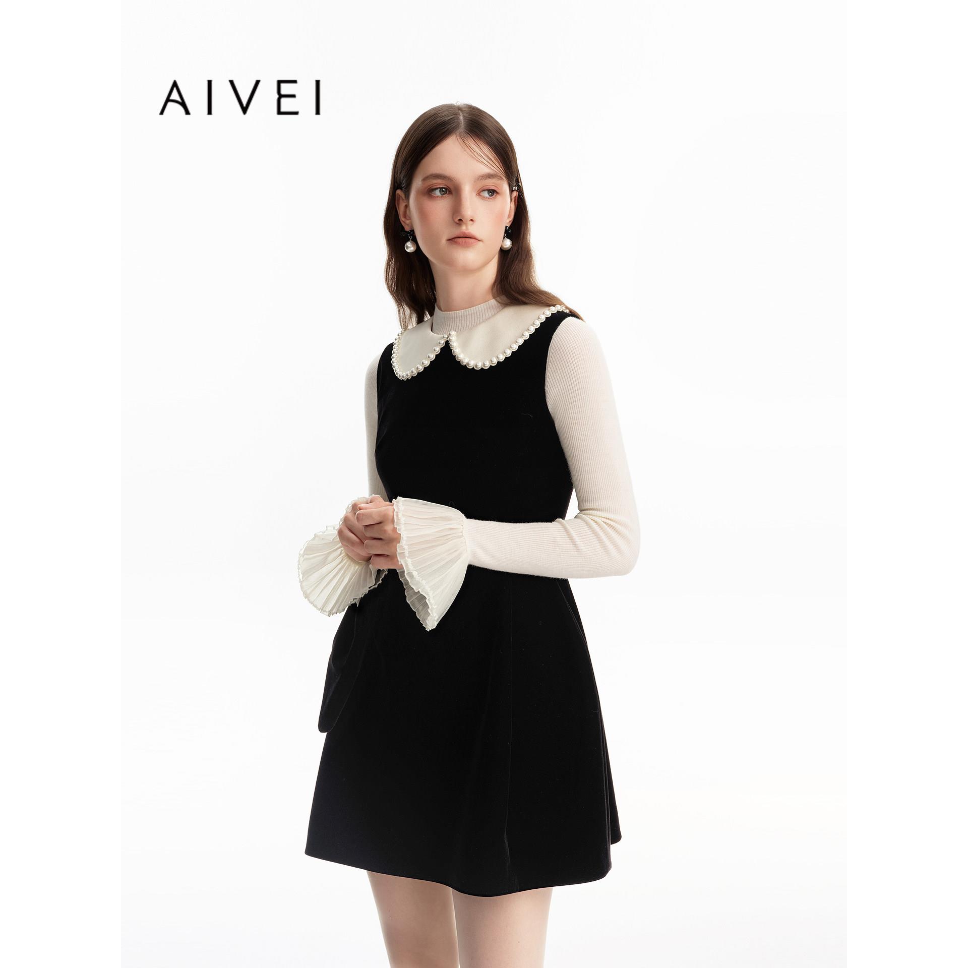 AIVEI欣贺艾薇2026秋季新名媛千金风娃娃领无袖连衣裙XSV7L03B