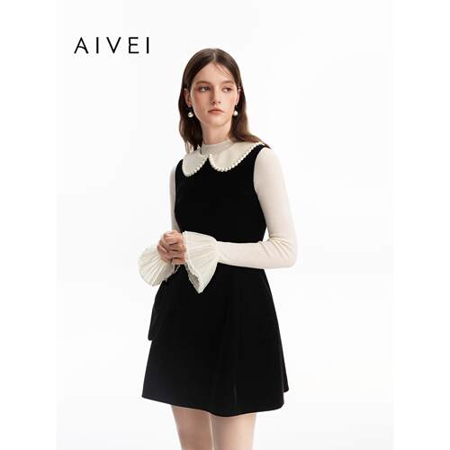AIVEI欣贺艾薇2026秋季新名媛千金风娃娃领无袖连衣裙XSV7L03B