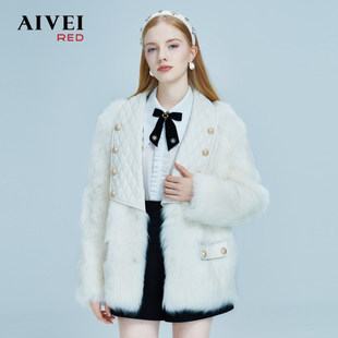 AIVEI欣贺艾薇秋冬新欧式宫廷风羊皮革翻领皮草外套P066S050