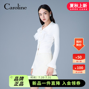 Caroline卡洛琳2025秋季 翻領(lǐng)蝴蝶結(jié)針織上衣ERC4M10C 法式 新款