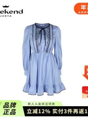 商场同款|卓雅周末2024春新款宫廷风蝴蝶结泡泡袖连衣裙Q205903C