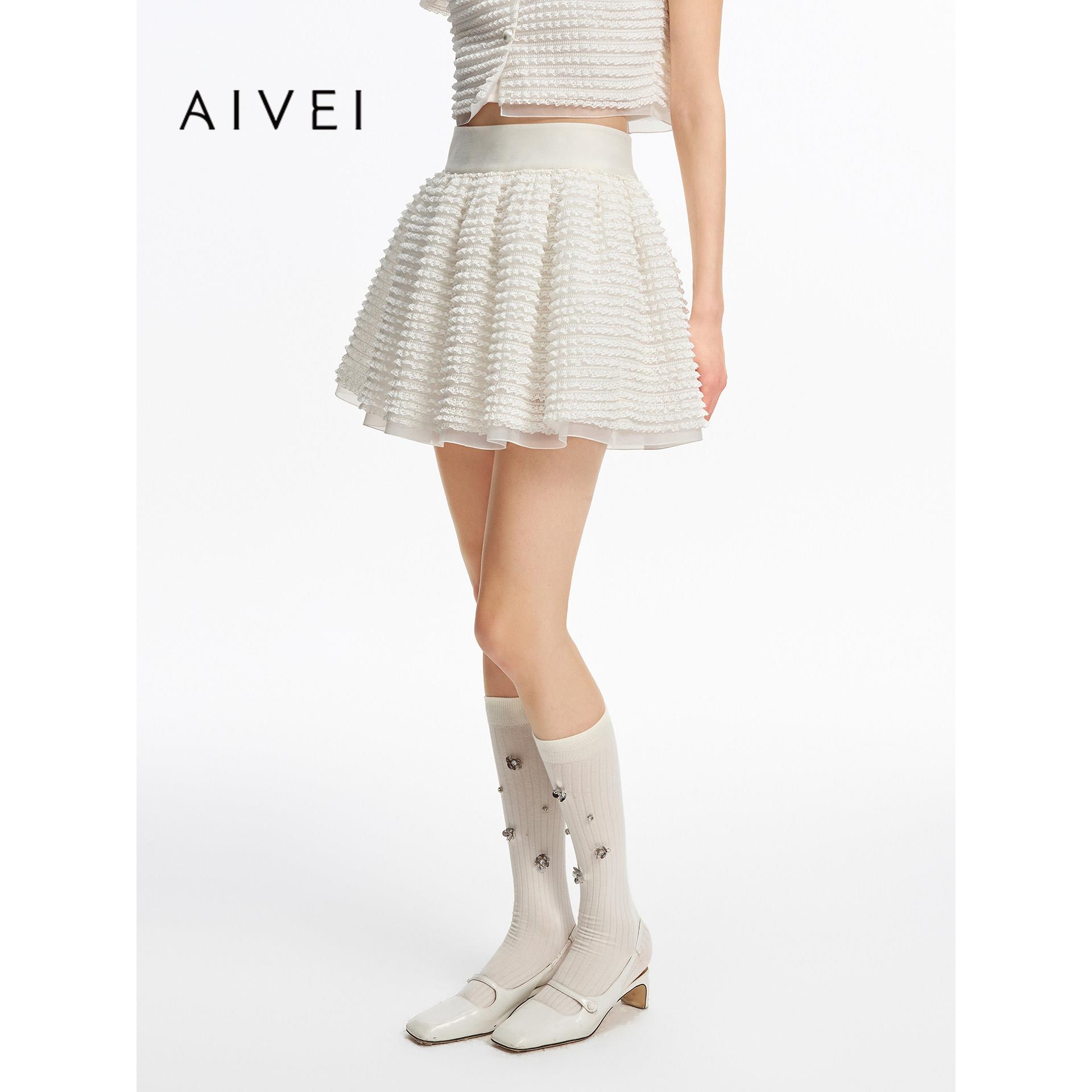 AIVEI欣贺艾薇2026早秋新小香半身裙仙女风蕾丝蓬蓬短裙XSV5Q05S