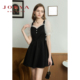 卓雅周末24夏季 新款 气质复古蕾丝桃心领收腰连衣裙小黑裙EJWDBU71