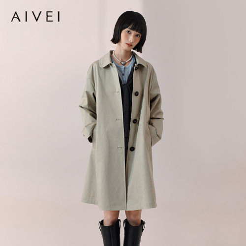 AIVEI欣贺艾薇2026春季新文艺气质风衣时尚通勤中长外套XSV1F02B