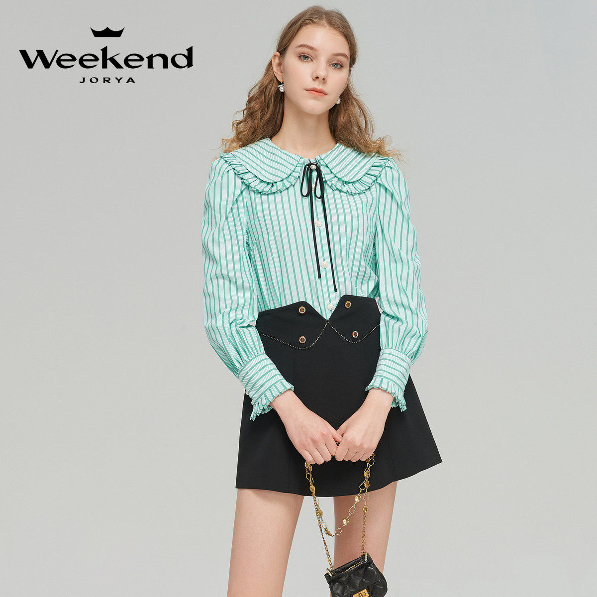 卓雅周末春甜美双层娃娃领珍珠纽扣不规则袖口条纹衬衫WJWDAA03,女装/女士精品,衬衫,淘宝优惠券,粉丝福利购,淘宝优惠卷