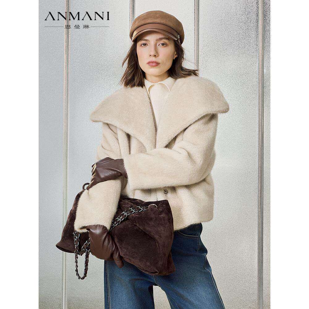 ANNMEL恩曼琳25冬季新款轻奢松弛感大翻领貂绒环保皮草外套女
