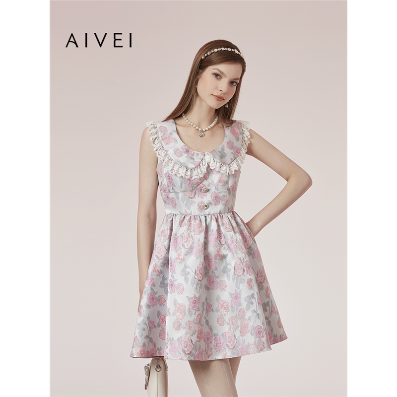 AIVEI欣贺艾薇夏季日系森女甜美田园公主无袖碎花连衣裙R036S020