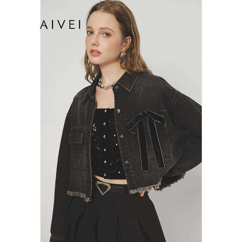 AIVEI欣贺艾薇2025春季复古甜酷少女休闲截短牛仔外套S712603B