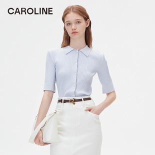 Caroline 商场同款 2024夏季新款时髦polo领开衫针织上衣Q621301D