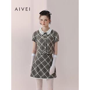 AIVEI欣贺艾薇2026春夏格纹短外套英伦千金复古学院上衣XSV1W12B