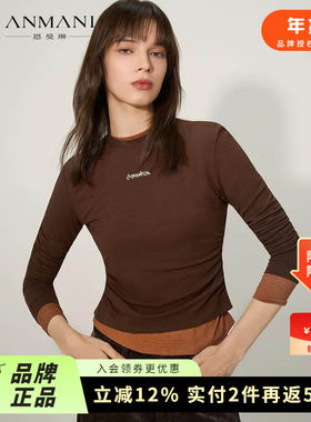 ANMANI恩曼琳25秋冬多色植绒圆领针织内搭上衣长袖T恤女ERA7S02B