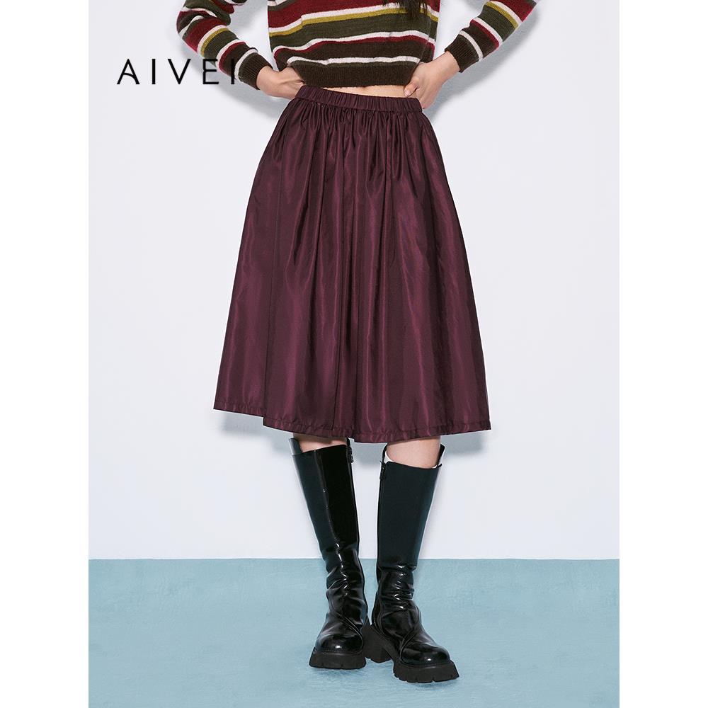 AIVEI欣贺艾薇2025冬季新复古气质伞裙赫本风高腰中裙XRV7Q14A