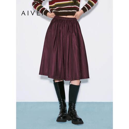 AIVEI欣贺艾薇2025冬季新复古气质伞裙赫本风高腰中裙XRV7Q14A