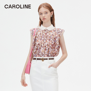 Caroline 商场同款 2024夏季新款彼得潘领蔷薇无袖上衣C620101C