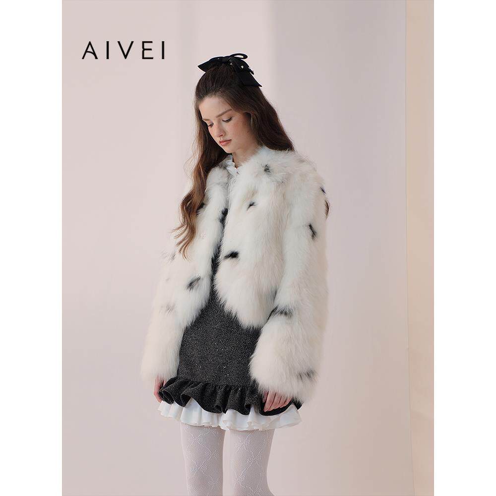 AIVEI欣贺艾薇2025冬季新奶呼呼减龄斑点狐狸毛皮草外套XRV7P25B