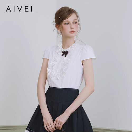 AIVEI欣贺艾薇2025夏季甜美少女感短袖衬衫S724102A