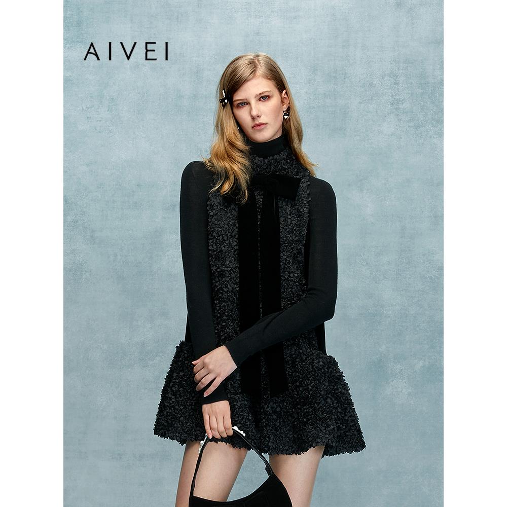 AIVEI欣贺艾薇2025冬季新立体花朵小礼服优雅名媛背心裙XRV7L13A