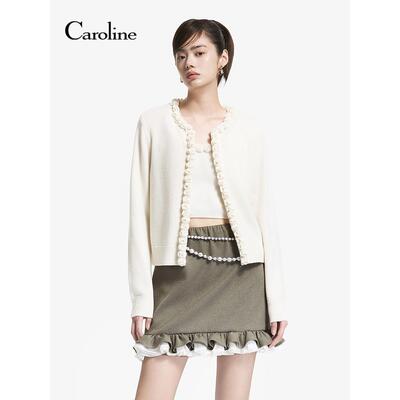 Caroline 商场同款 2025冬季新款立体花朵短款针织背心XRC6N02C