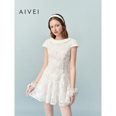 AIVEI欣贺艾薇2026夏季新赫本风浪气质漫露背蕾丝连衣裙XSV3L14B