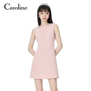Caroline卡洛琳2024秋季新款无袖方领收腰小A字连衣裙ECRECH04