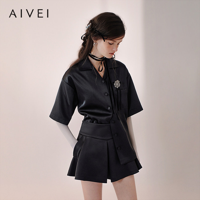 AIVEI欣贺艾薇2026春季新文艺复古老钱风古巴领衬衫外套XSV1W05B