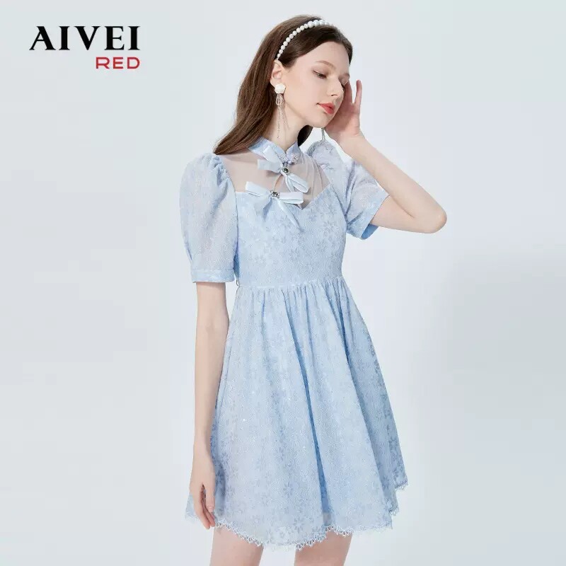 【梦游花境系列】AIVEI欣贺艾薇夏季新改良式旗袍蕾丝连衣裙